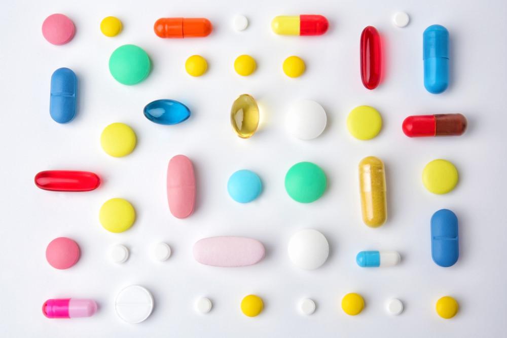 arrangement of colorful pills